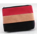 contrast color strap PU make up bag, flat zip pouch